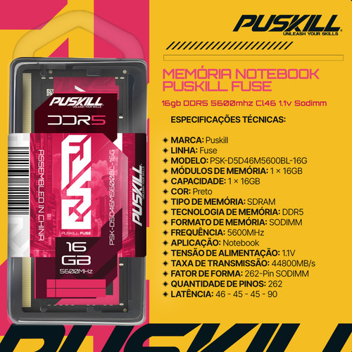 Memoria Para Portátil Puskill Fuse, 16 Gb, Ddr5, 5600 Mhz, Cl46, 1,1 V - Imagen 2
